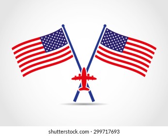 USA Crossed Flags Emblem Air Plane Industry Aviation Company