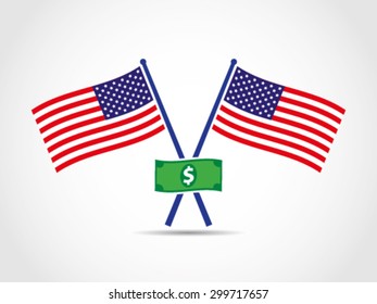 USA Crossed Flags Emblem Dollar