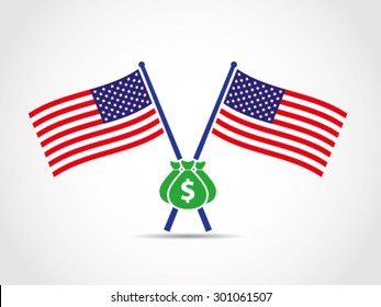 USA Crossed Flags Emblem Dollar Wealth