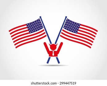 USA Crossed Flags Emblem Evil Politician Businessman
