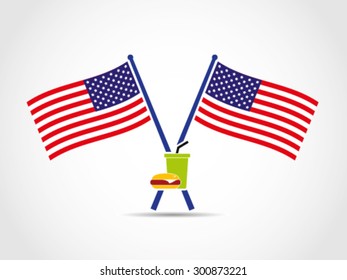 USA Crossed Flags Emblem Fast Food