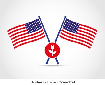 USA Crossed Flags Emblem Green Energy