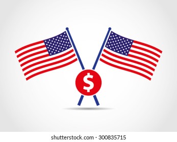 USA Crossed Flags Emblem International Currency Dollar