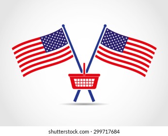 USA Crossed Flags Emblem Market Basket