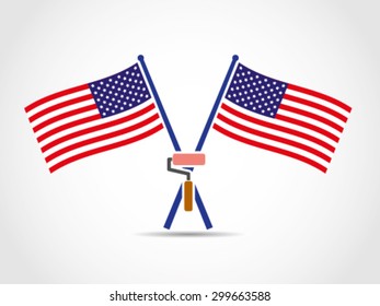 USA Crossed Flags Emblem Paint Roller Color