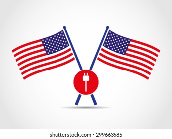 USA Crossed Flags Emblem Plug Electricity Consumption