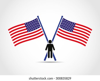 USA Crossed Flags Emblem Population Human People