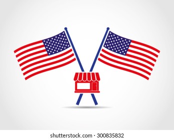 USA Crossed Flags Emblem Store Market Trade