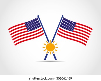 USA Crossed Flags Emblem Summer Holiday