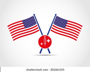 USA Crossed Flags Emblem Syringe Medical