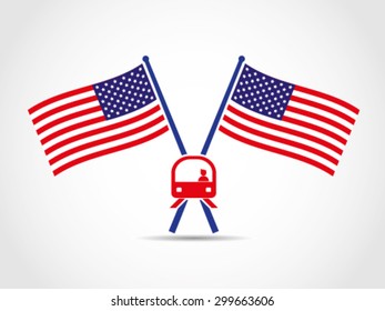 USA Crossed Flags Emblem Train Public