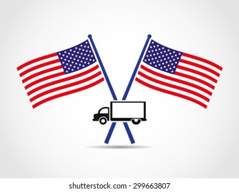 USA Crossed Flags Emblem Truck Delivery Service Shipment