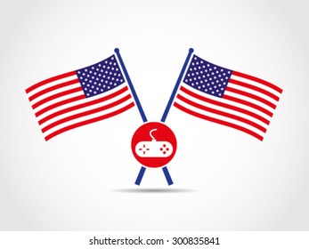 USA Crossed Flags Emblem Video Game