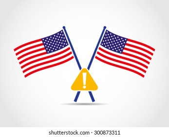 USA Crossed Flags Emblem Warning