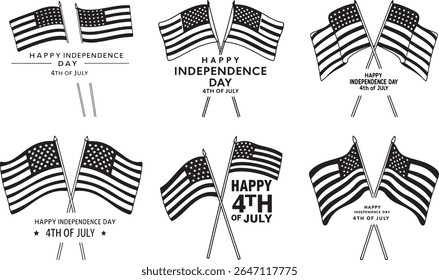 USA Crossed Flags and Monochrome July Fourth Typography Art