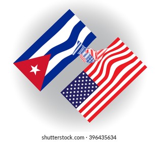 USA and Cuba flags shaking hands, future cooperation and teamwork