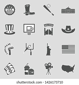 USA Culture Icons. Sticker Design. Vector Illustration.
