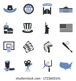 USA Culture Icons. Two Tone Flat Design. Vector Illustration.