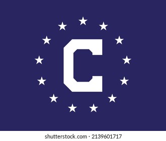 The USA cunsular flag of 13 atars and the letter C over a blue background