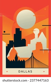 USA Dallas city brutalism poster with abstract skyline, cityscape Texas retro vector illustration. US state travel guide cover, brochure, flyer, leaflet, business presentation template image