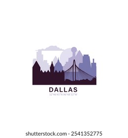 USA Dallas logo with skyline, cityscape retro vector icon. United States of America, Texas city horizon, facade, travel logotype