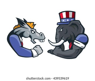 USA Democrat Vs Republican Election 2016 Cartoon -  Super Power Match Debate