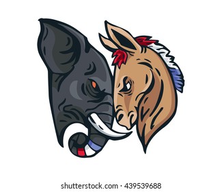 USA Democrat Vs Republican Election 2016 Cartoon -  Intense face To Face Close Up