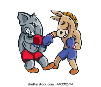 USA Democrat Vs Republican Election 2016 Cartoon -  Boxing Match Final