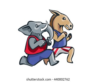 USA Democrat Vs Republican Election 2016 Cartoon -  Long Hours Marathon Competition