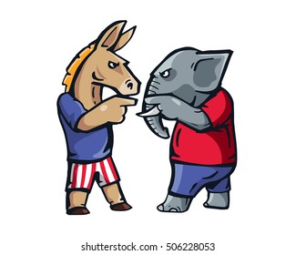 USA Democrat Vs Republican Election Match Cartoon - Presidential Rival