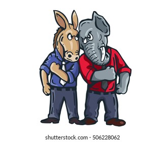 USA Democrat Vs Republican Election Match Cartoon - The Election Fight,