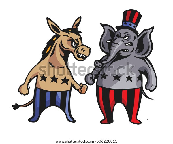 USA Democrat Vs Republican Election Match Cartoon - Fight For Vote