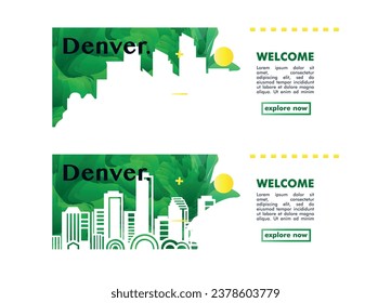 USA Denver city banner pack with abstract shapes of skyline, cityscape, landmarks and attractions. US Colorado state travel vector illustration set for brochure, website, page, header, presentation