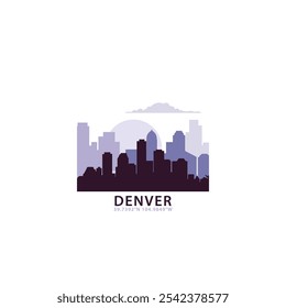 USA Denver logo with skyline, cityscape retro vector icon. United States of America, Colorado city horizon, facade, travel logotype