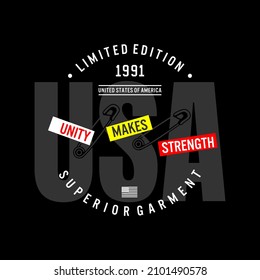 USA design for t-shirt.Typography graphics for apparel. Vector