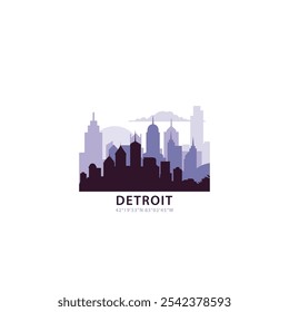 USA Detroit logo with skyline, cityscape retro vector icon. United States of America, Michigan city horizon, facade, travel logotype