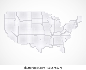 USA digital descriptive map with borders between confederation states