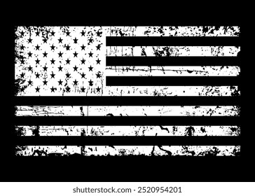 
Diseño de bandera angustiada de EE. Diseño blanco de la bandera del grunge americano, símbolo angustiado de los E.E.U.U., Ilustración vectorial de la bandera de los Estados Unidos para la celebración Festiva 4 de julio.