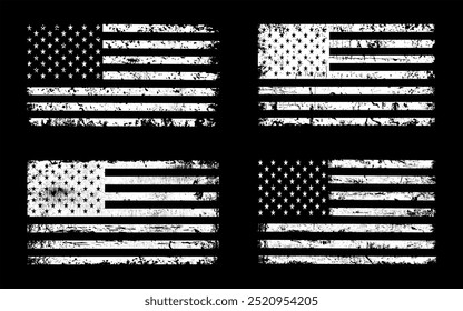 
USA Distressed Flag Design. White American Grunge Flag Design, Distressed US symbol, United States flag Vector Illustration for Celebration Holiday 4 of July.