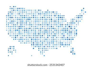 USA Dot Map. Country Digital Style Shape. USA vector image. Country shape with blue circular dots. Stylish vector illustration.