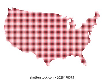 A USA dot map in red isolated on a white background