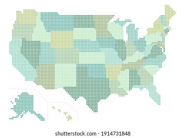 USA dots map state division, Vector illustration, Layering of states.