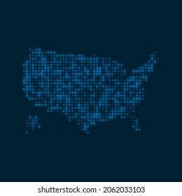 USA dotted glowing map. Shape of the country with blue bright bulbs. Vector illustration.