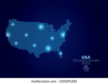 USA dotted technology map. Modern data communication concept