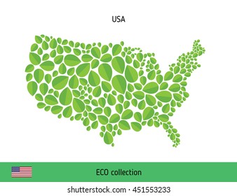 USA eco map. Green leaf USA map
