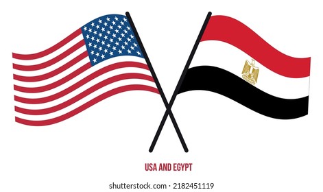 USA and Egypt Flags Crossed And Waving Flat Style. Official Proportion. Correct Colors.