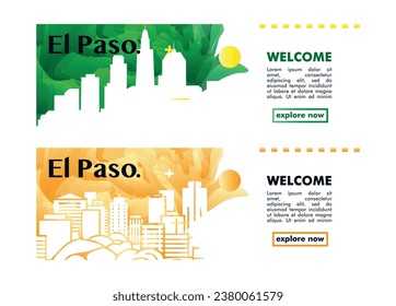 USA El Paso city banner pack with abstract shapes of skyline, cityscape, landmarks and attractions. US Texas state travel vector illustration set for brochure, website, page, header, presentation