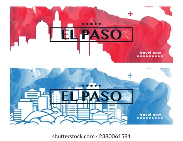 USA El Paso city banner pack with abstract shapes of skyline, cityscape, landmarks and attractions. US Texas state travel vector illustration set for brochure, website, page, header, presentation