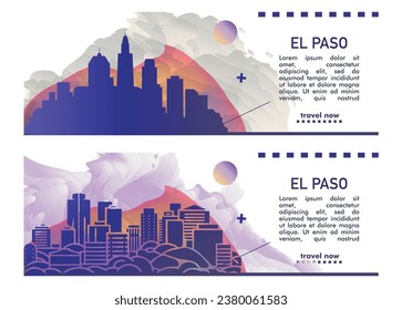 USA El Paso city banner pack with abstract shapes of skyline, cityscape, landmarks and attractions. US Texas state travel vector illustration set for brochure, website, page, header, presentation