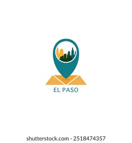 USA El Paso city map pin point geolocation modern skyline pointer vector logo icon isolated illustration. US texas state pointer emblem with landmarks and building silhouettes